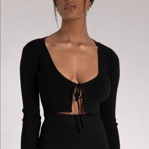 Meshki Bobbie Tie Front Crop Top - Black